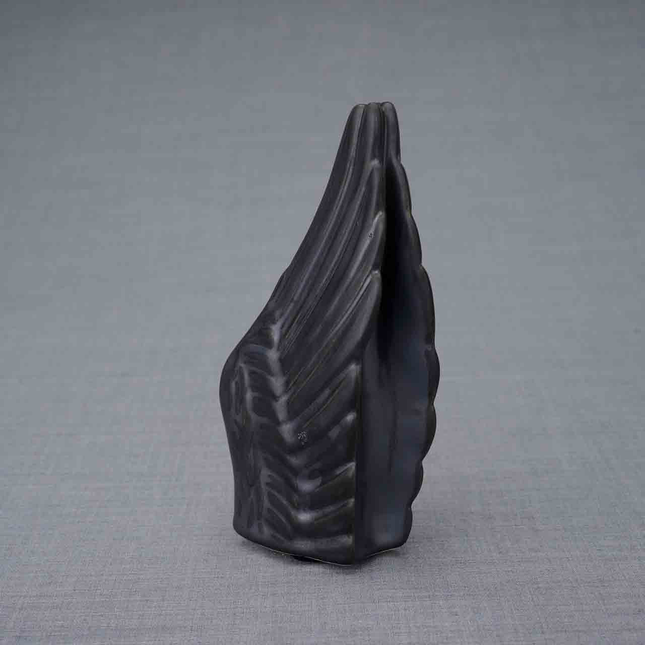 Wings Ashes Keepsake Urn in Matte Black Dark Background