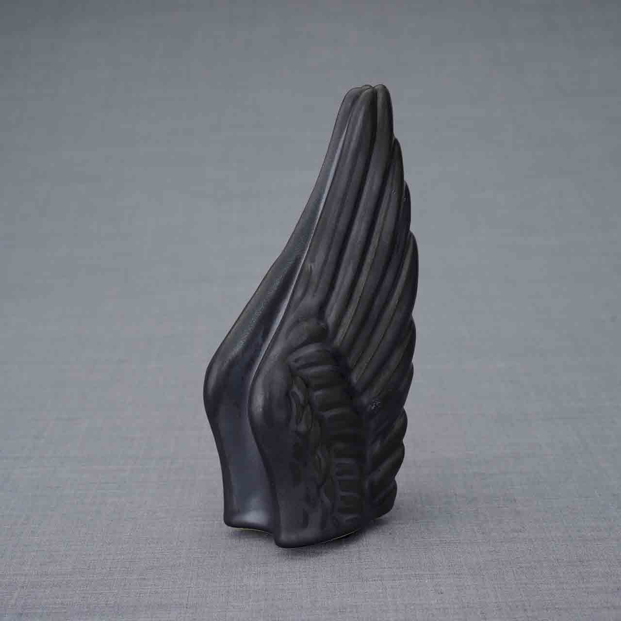 Angel Wings Small Urn for Ashes in Matte Black