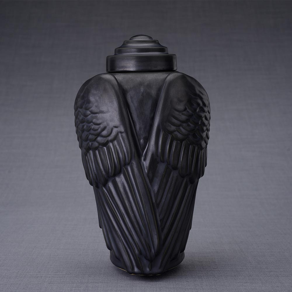 Wings Cremation Urn for Ashes in Matte Black Dark Background