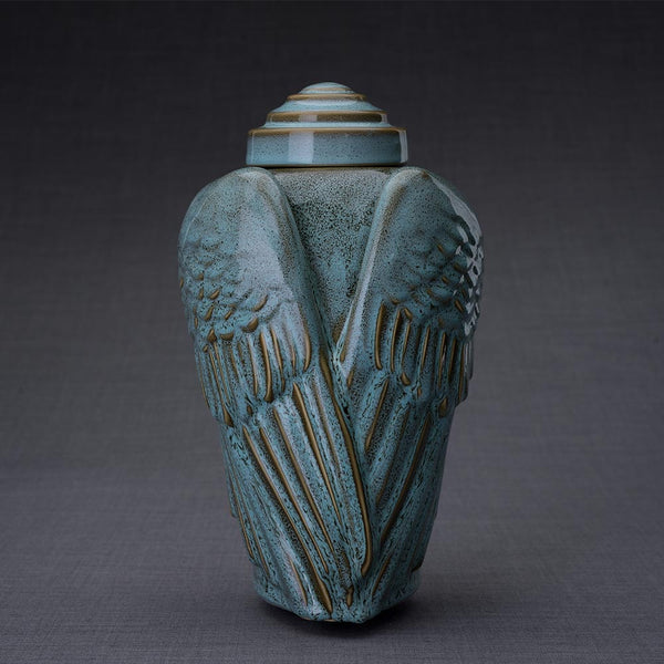 Angel Wings Adult Cremation Urn for Ashes in Oily Green