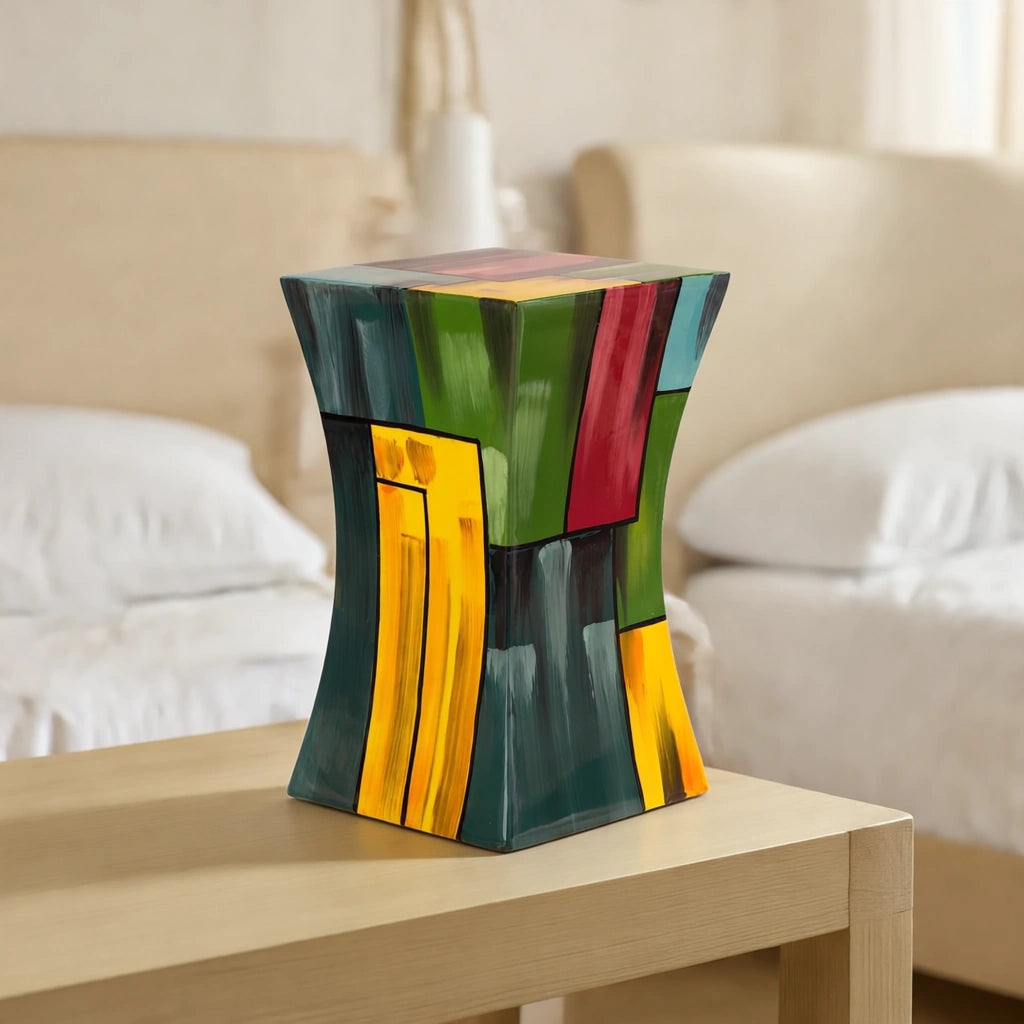 Abstract Fibreglass Small Urn for Ashes in Multicolour