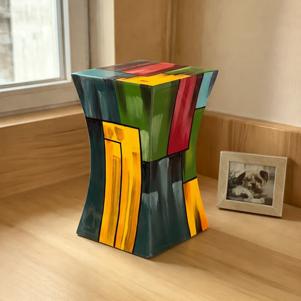 Abstract Fibreglass Small Urn for Ashes in Multicolour