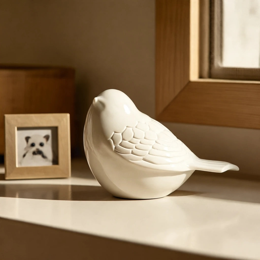 Bird Keepsake Urn for Ashes in White