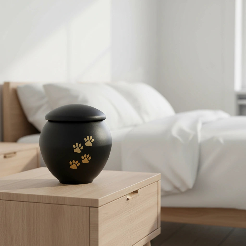 Black & Gold Pawprints Pet Urn for Ashes - Large