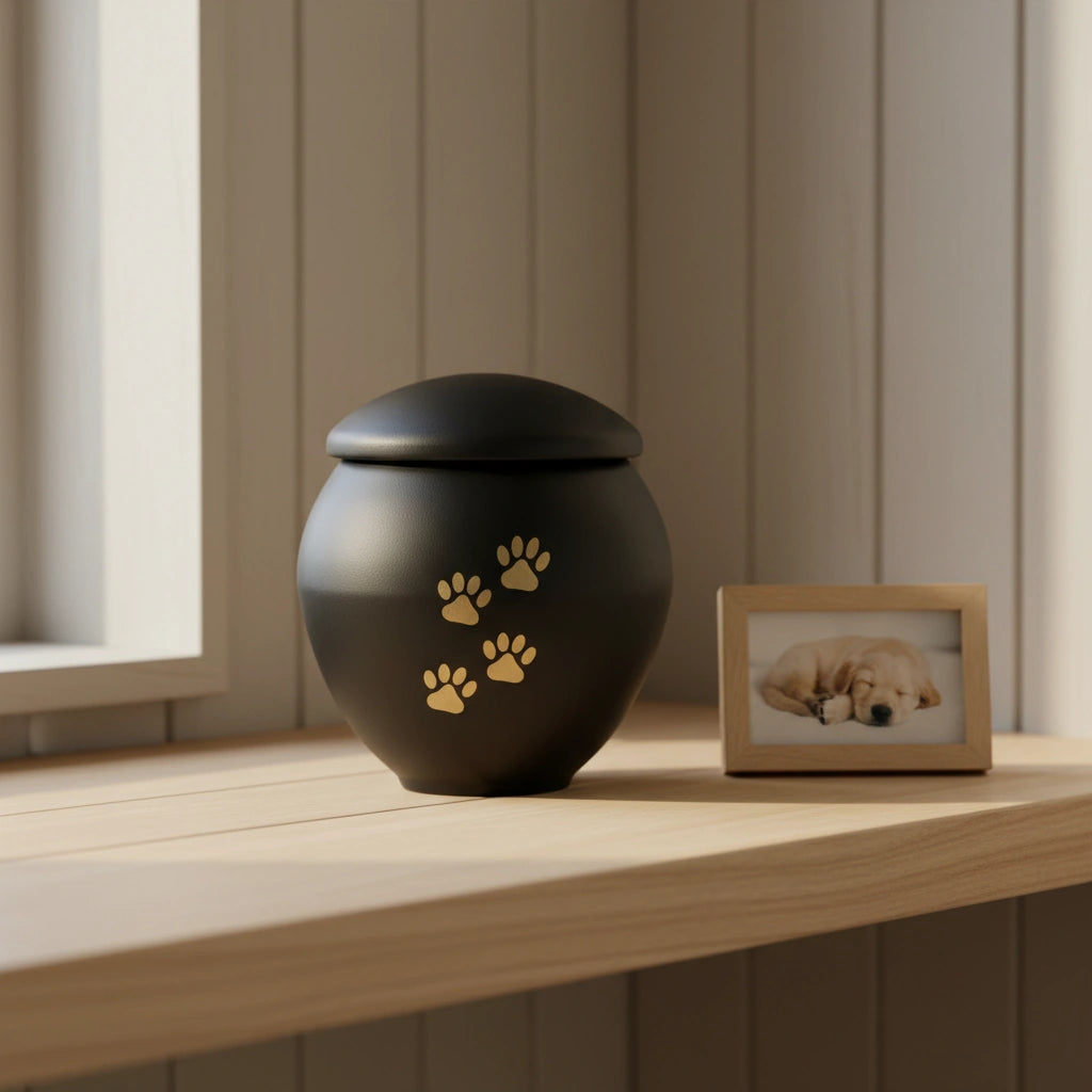 Black & Gold Pawprints Pet Urn for Ashes - Large