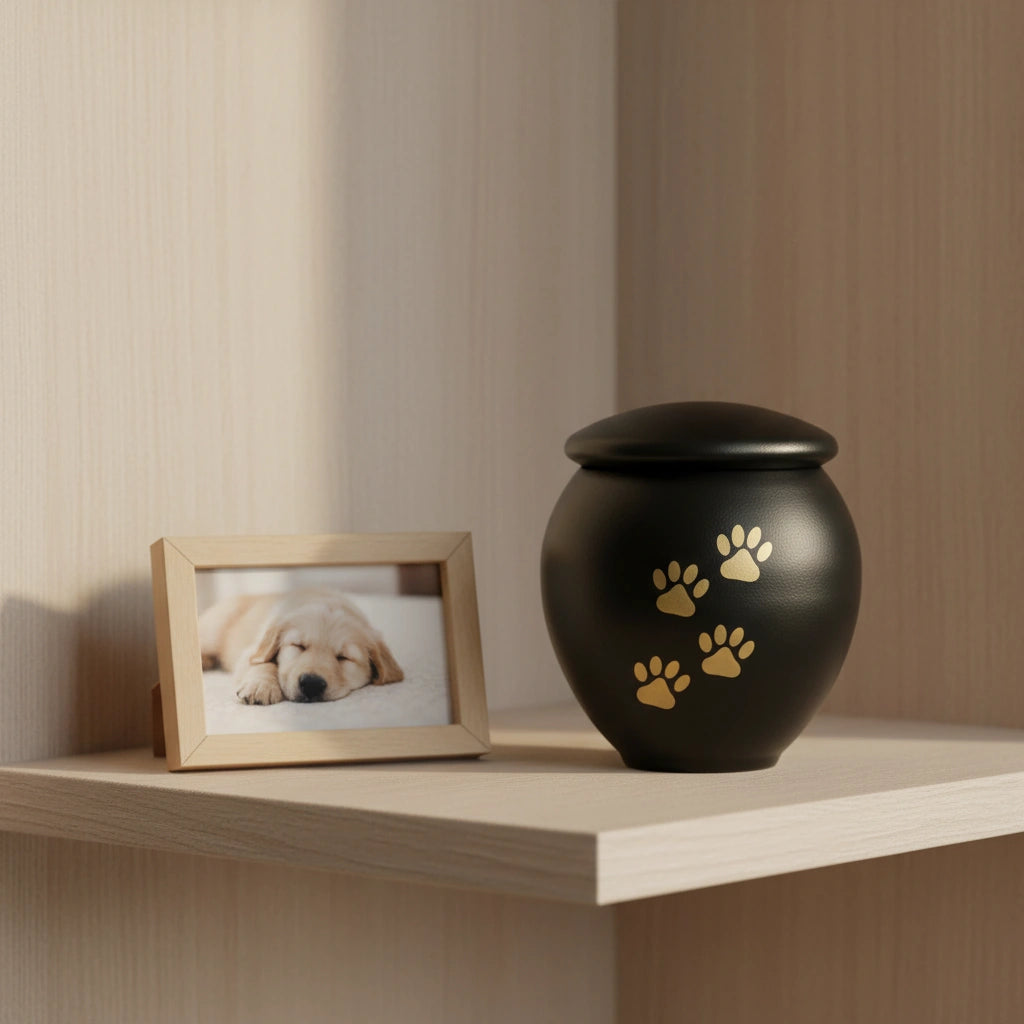 Black & Gold Pawprints Pet Urn for Ashes - Medium