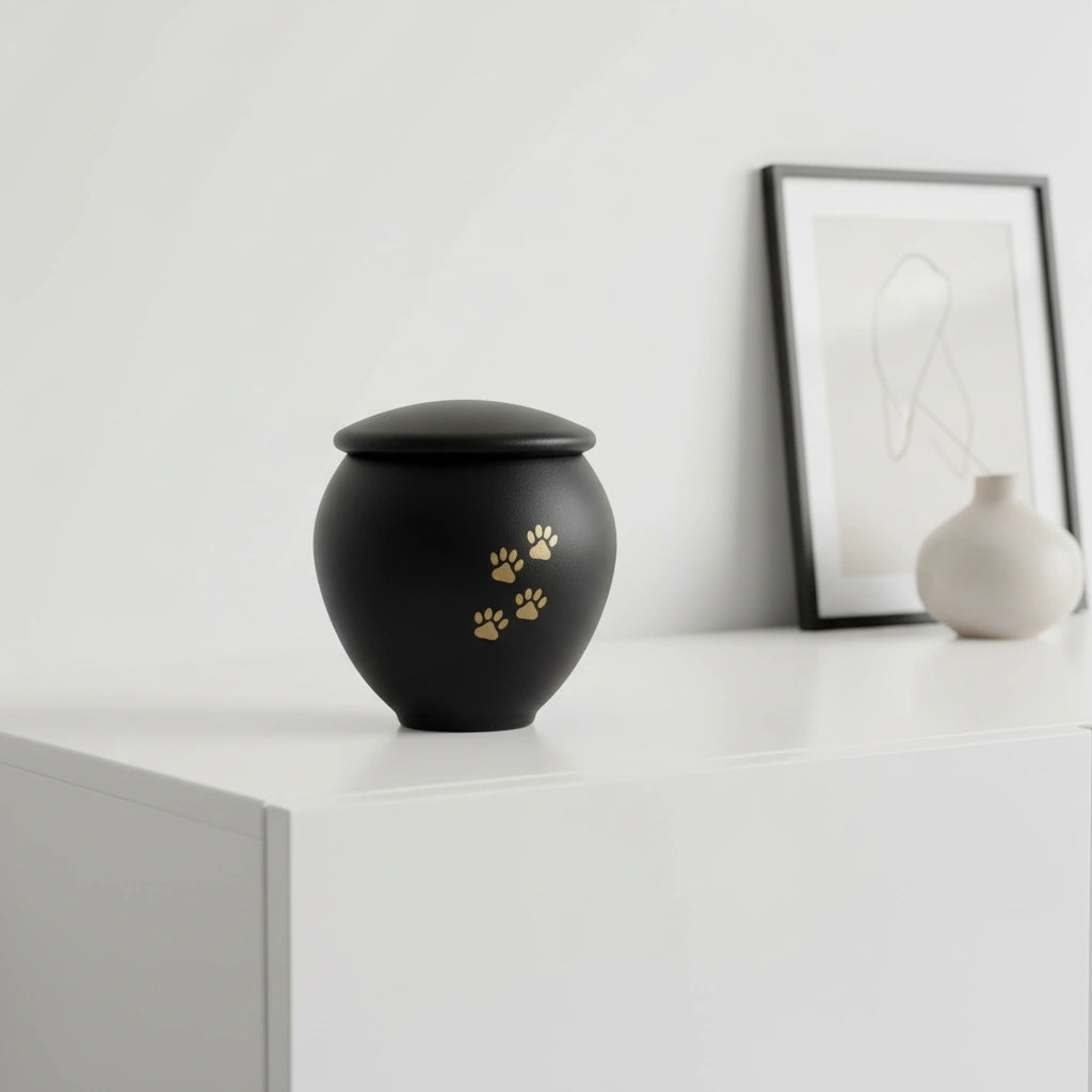 Black & Gold Pawprints Pet Urn for Ashes - Small