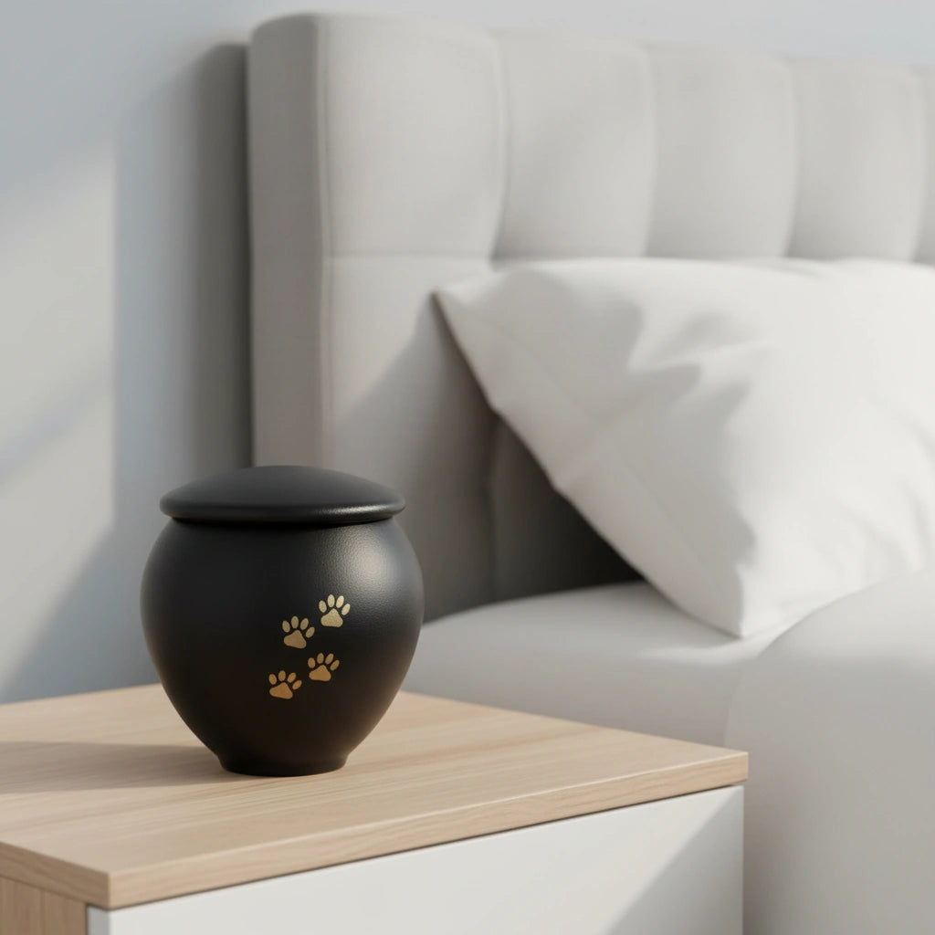 Black & Gold Pawprints Pet Urn for Ashes - Small