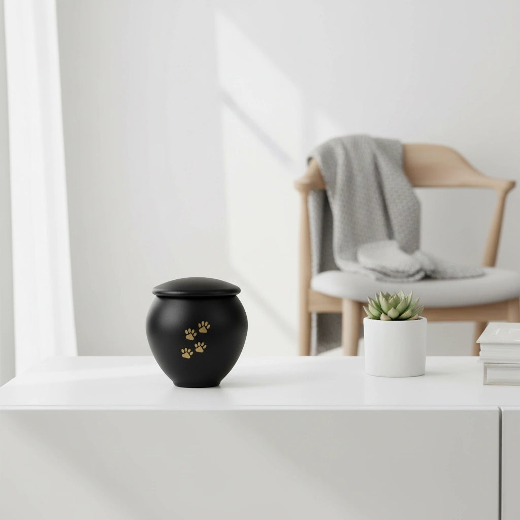 Black & Gold Pawprints Pet Urn for Ashes - Small