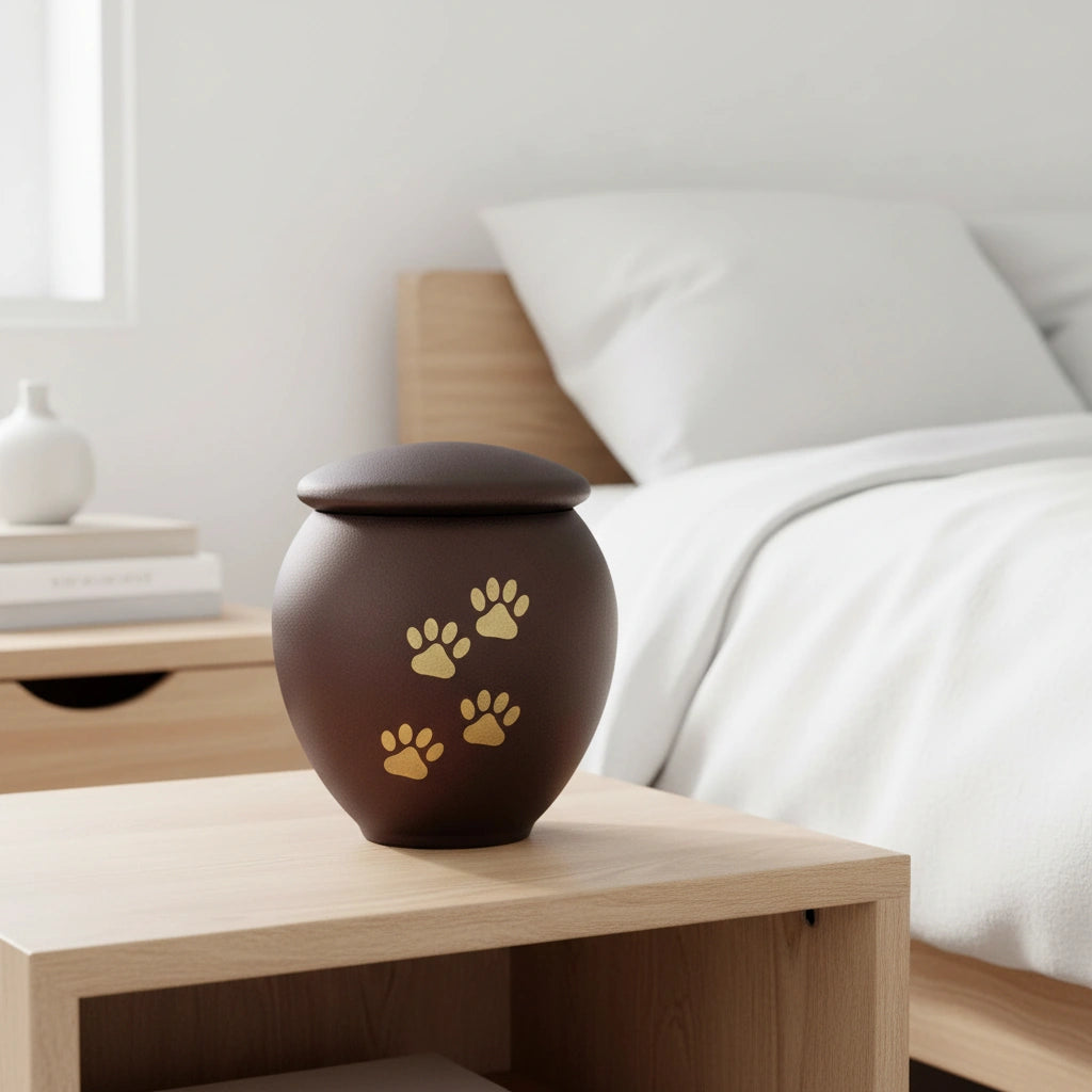 Bronze & Gold Pawprints Pet Urn for Ashes - Medium