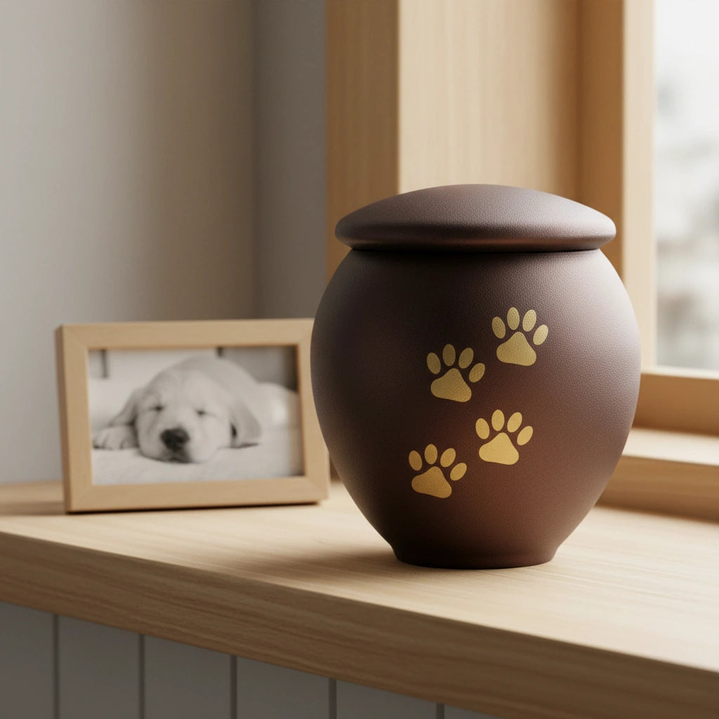 Bronze & Gold Pawprints Pet Urn for Ashes - Medium