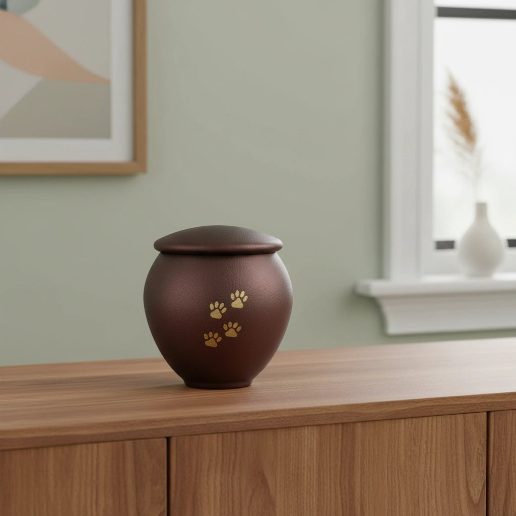 Bronze & Gold Pawprints Pet Urn for Ashes - Small