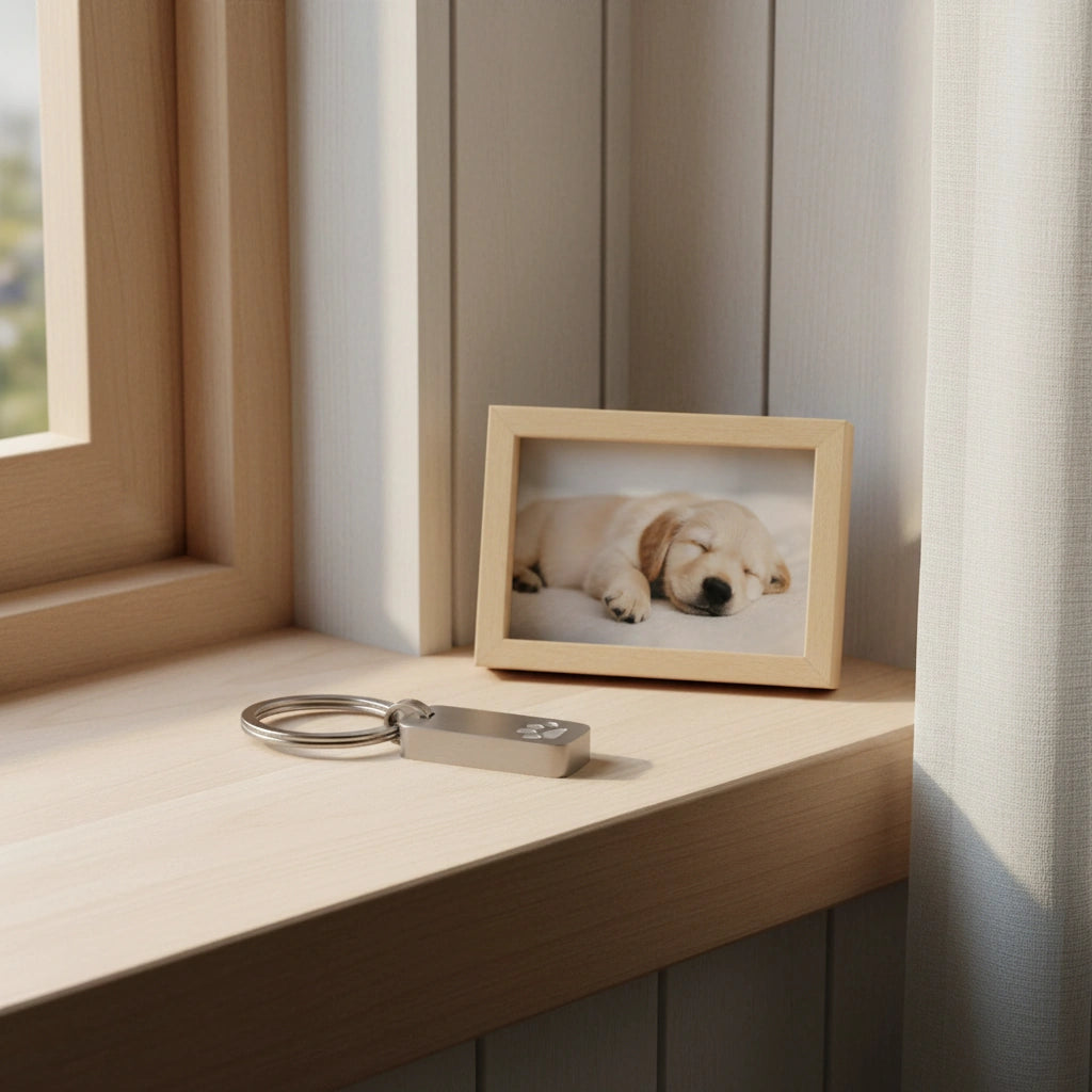 Brushed Metal Pawprint Pet Memorial Ashes Keyring in Silver