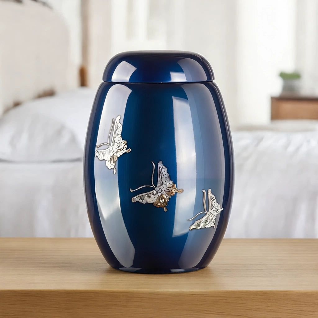 Butterfly Fibreglass Adult Cremation Urn for Ashes in Blue
