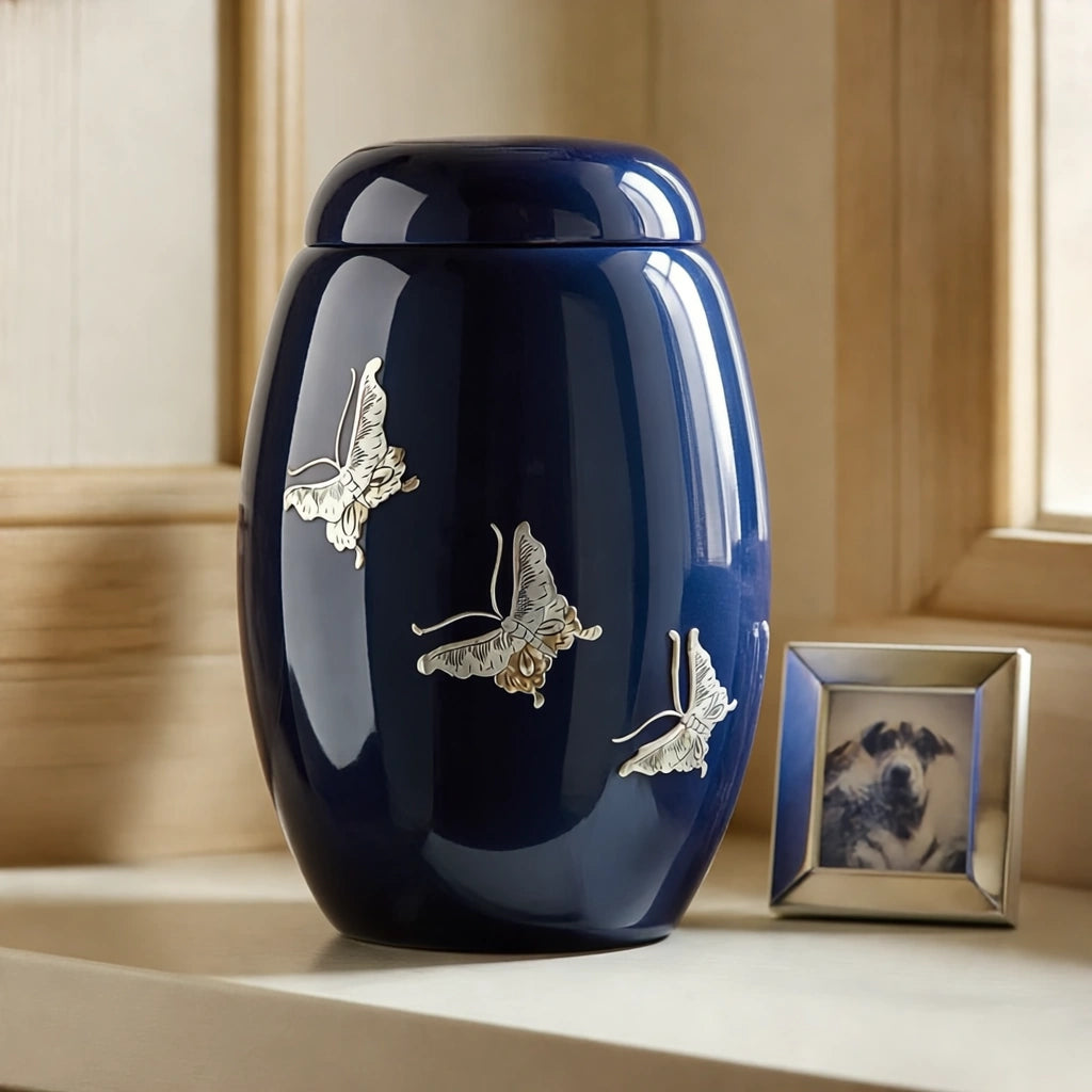Butterfly Fibreglass Adult Cremation Urn for Ashes in Blue