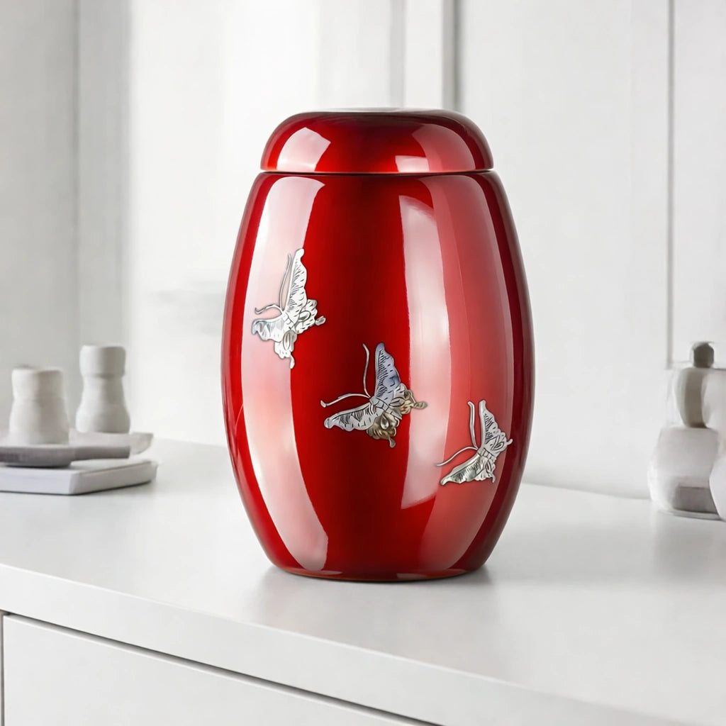 Butterfly Fibreglass Adult Cremation Urn for Ashes in Ruby Red