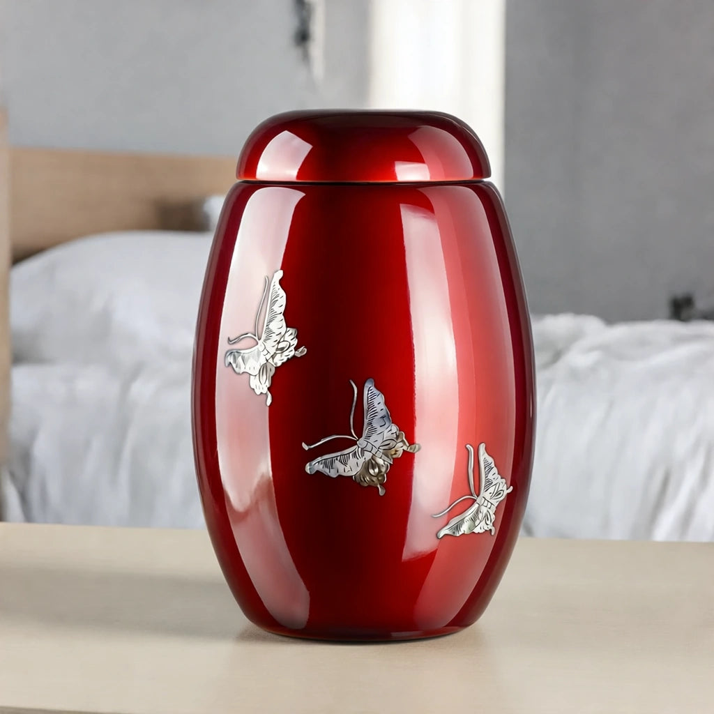 Butterfly Fibreglass Adult Cremation Urn for Ashes in Ruby Red