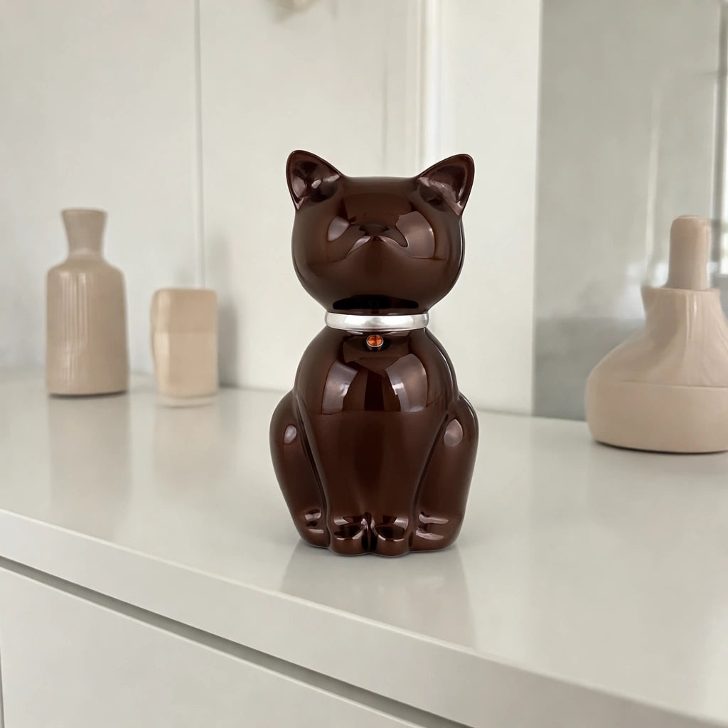 Cat Urn for Ashes in Brown & Silver