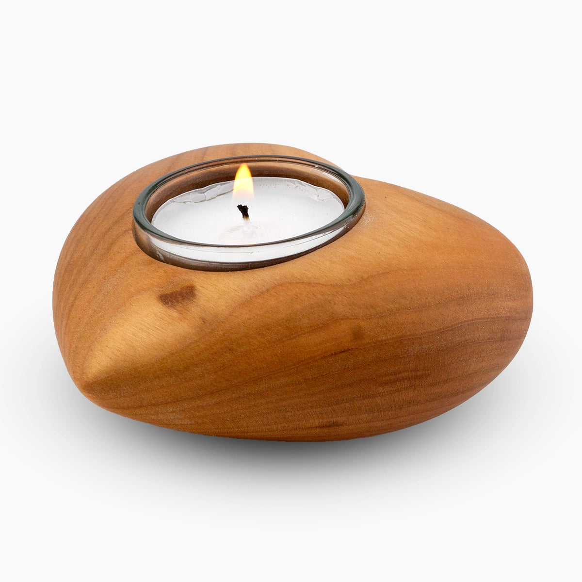 cherry wood heart candle holder keepsake urn for ashes side view