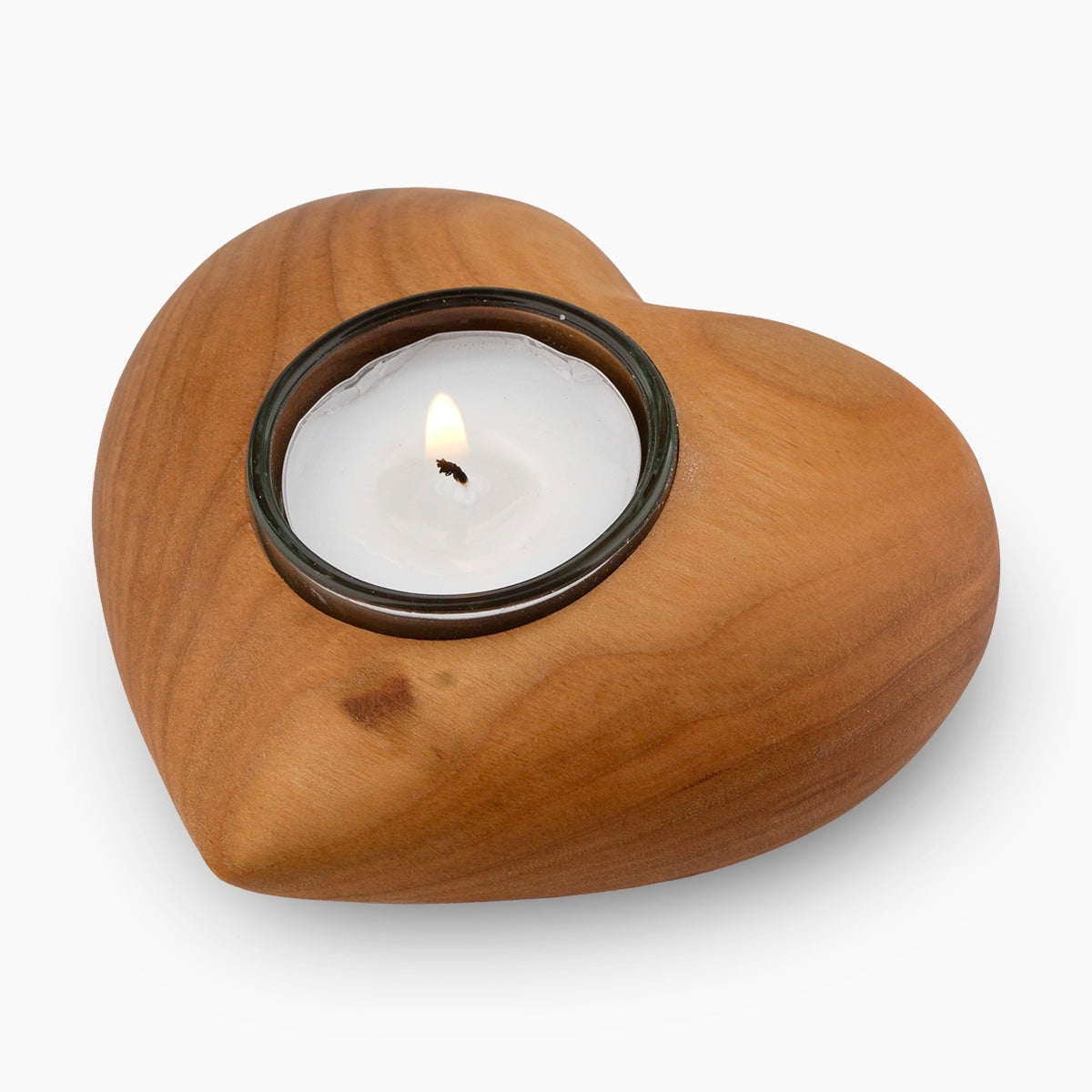 cherry wood heart candle holder keepsake urn for ashes top view