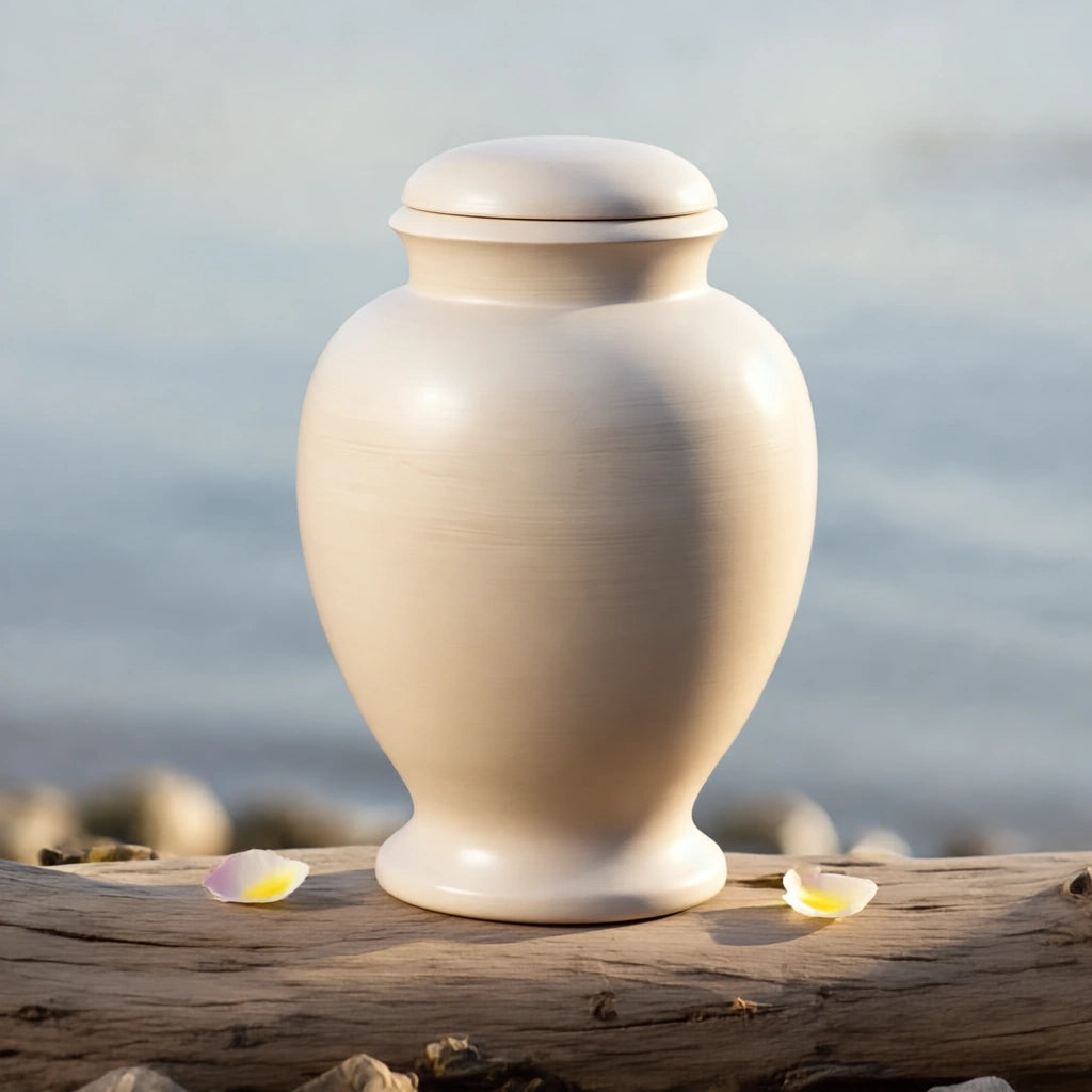 Classic Adult Biodegradable Urn for Ashes in White