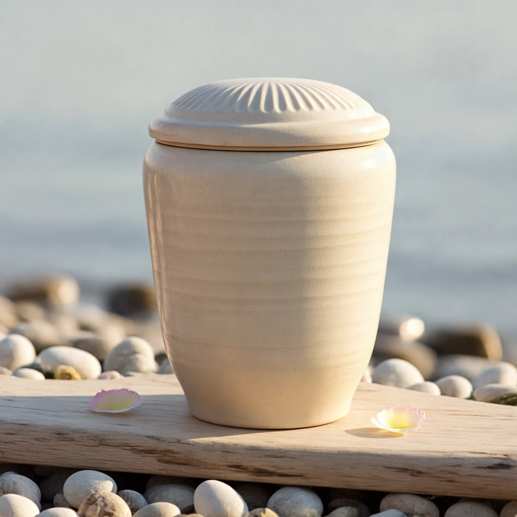 Classic Adult Biodegradable Urn for Ashes with Sand Flutted Lid