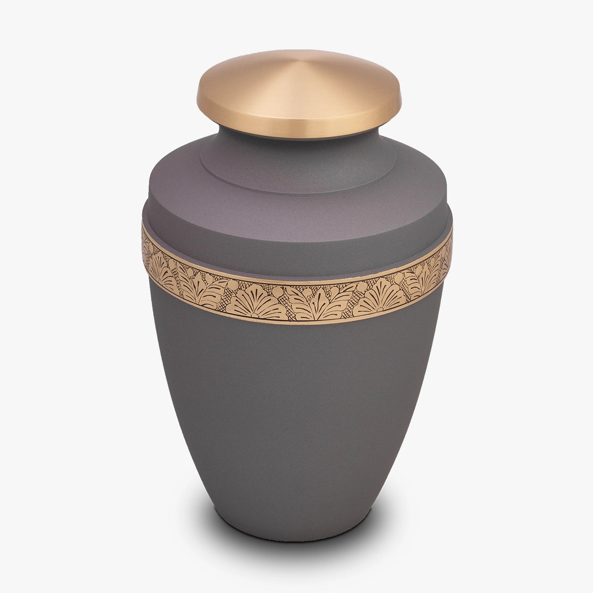 classic band metal adult cremation urn for ashes in taupe and gold