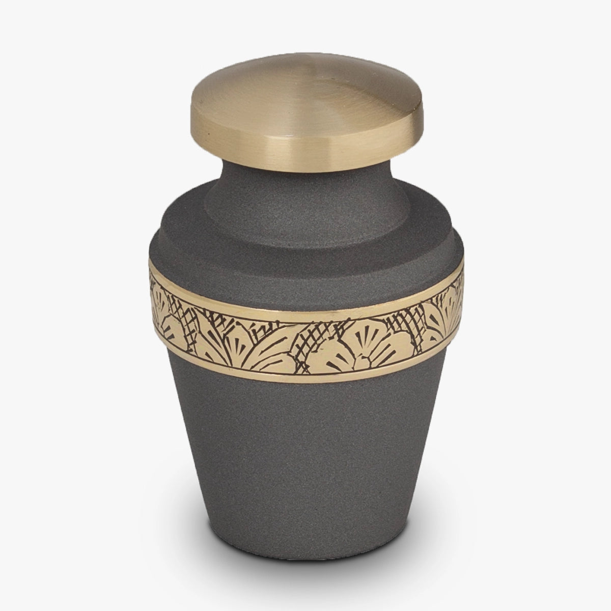 classic band metal keepsake urn for ashes in taupe and gold