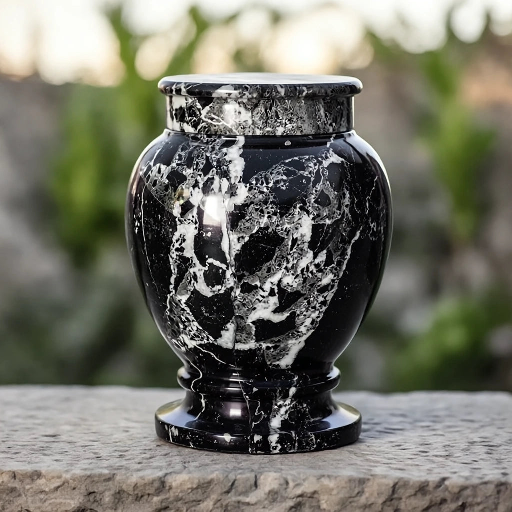 Classic Marble Adult Cremation Urn for Ashes in Black & White