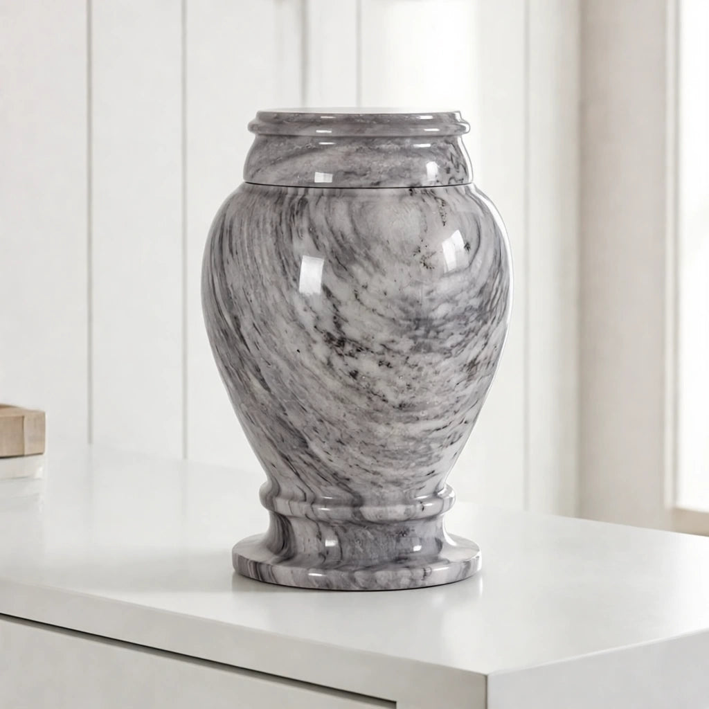 Classic Marble Adult Cremation Urn for Ashes in Grey