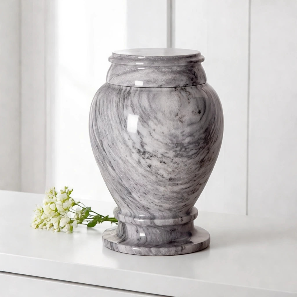 Classic Marble Adult Cremation Urn for Ashes in Grey