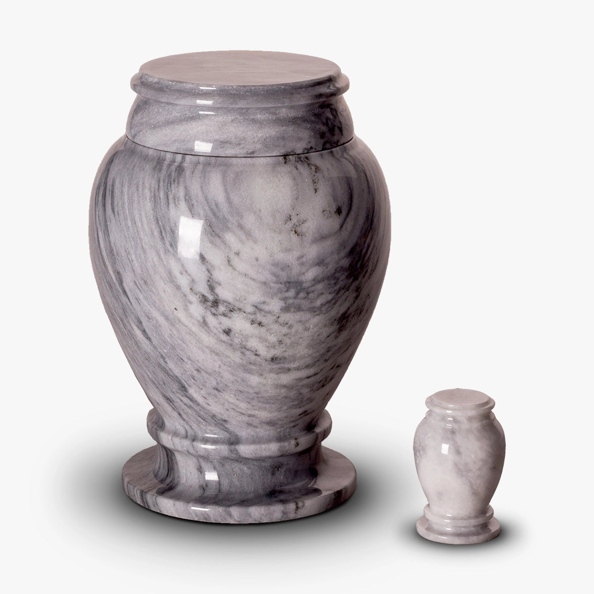 classic marble adult cremation urn for ashes in grey with keepsake