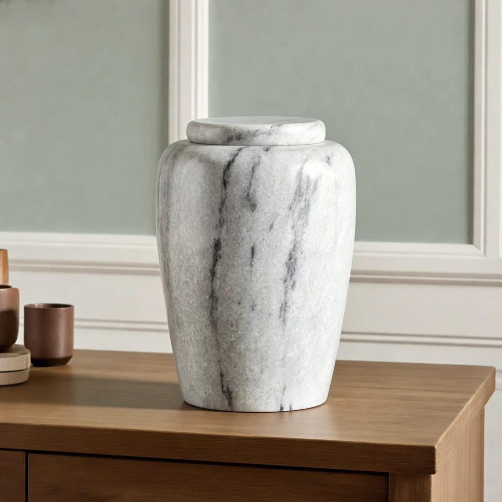 Classic Marble Adult Cremation Urn for Ashes in Light Grey