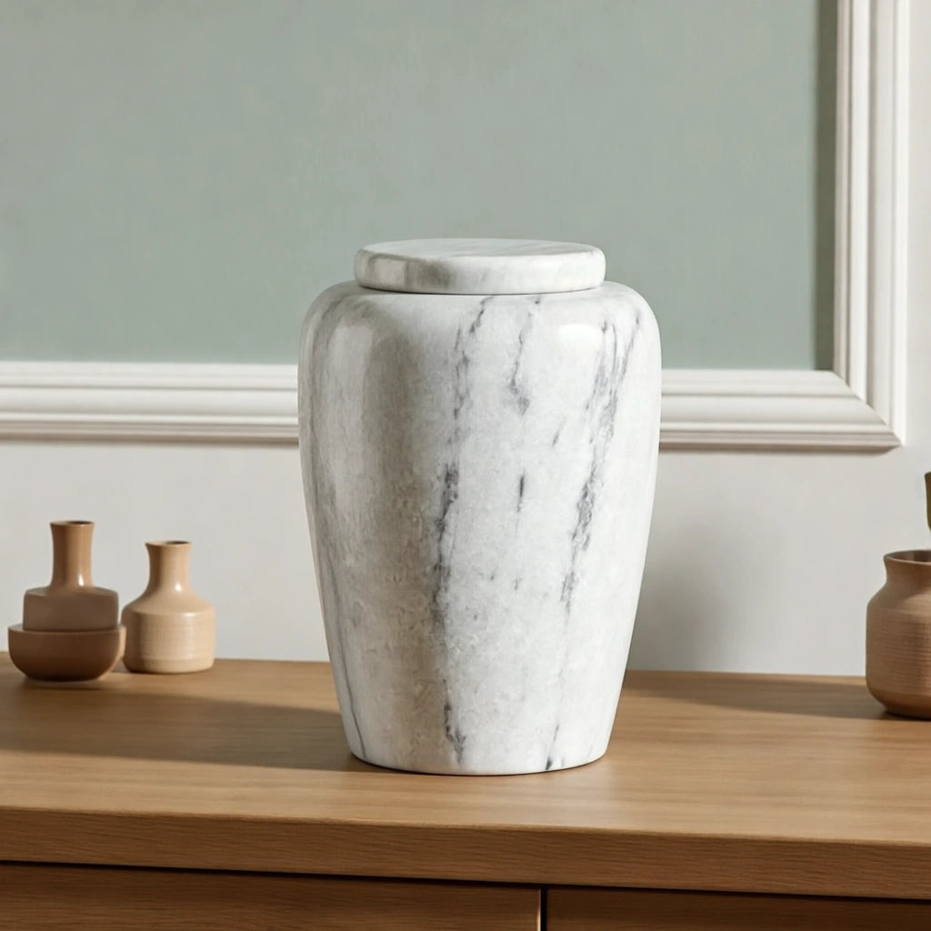 Classic Marble Adult Cremation Urn for Ashes in Light Grey