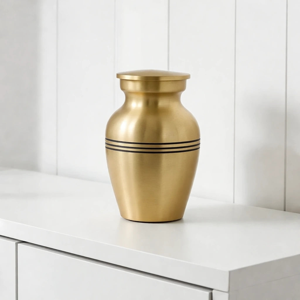 Classic Metal Keepsake Urn for Ashes in Brushed Gold