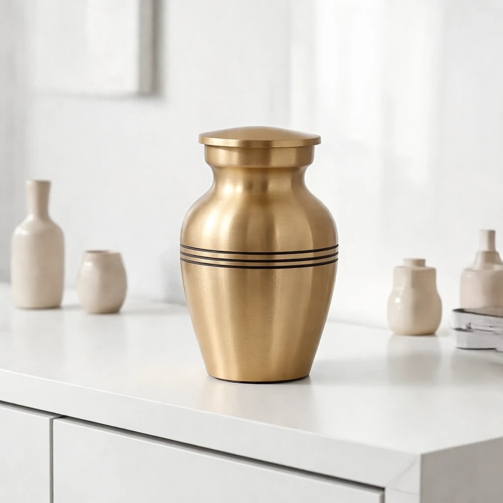 Classic Metal Keepsake Urn for Ashes in Brushed Gold