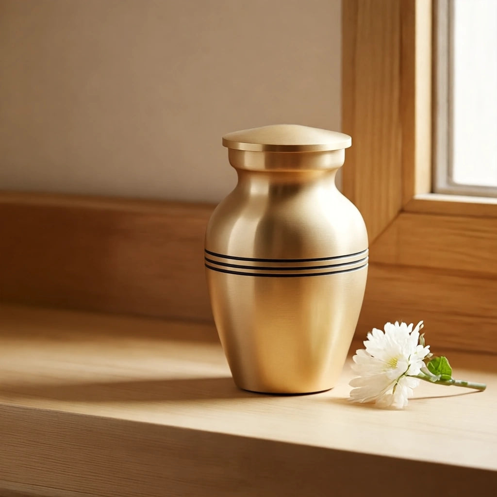 Classic Metal Keepsake Urn for Ashes in Brushed Gold