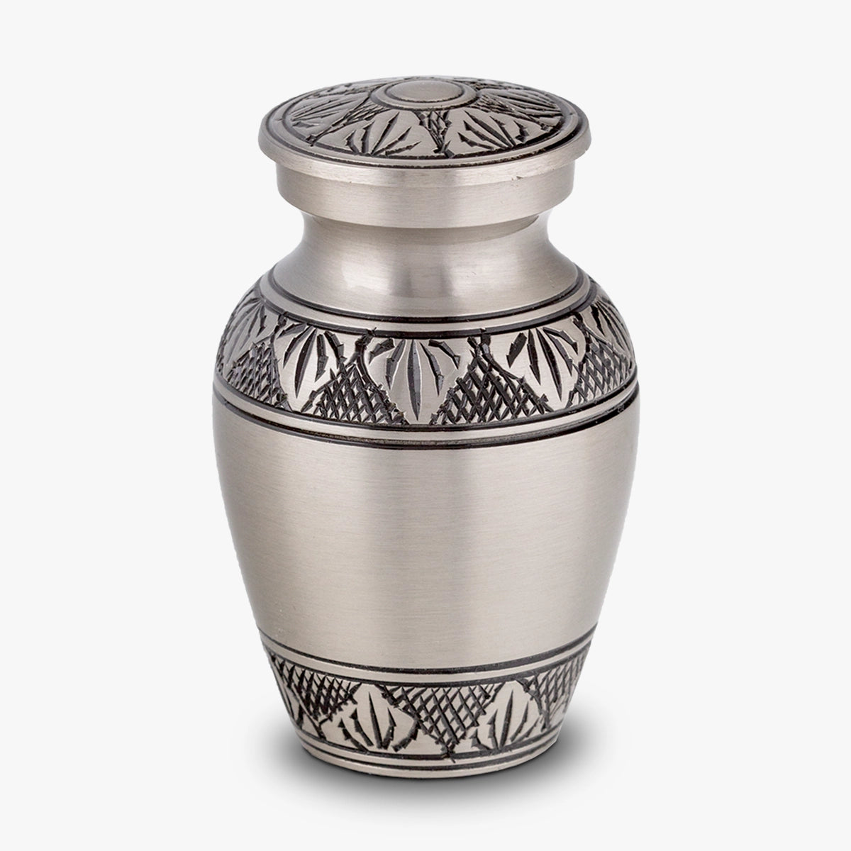 classic metal keepsake urn for ashes in brushed silver