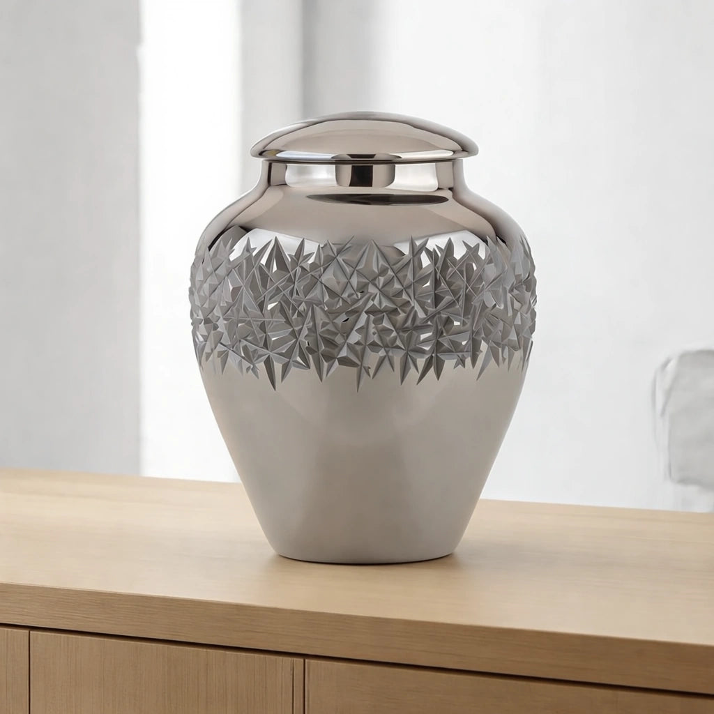 Crystal Adult Cremation Urn for Ashes in Platinum Grey