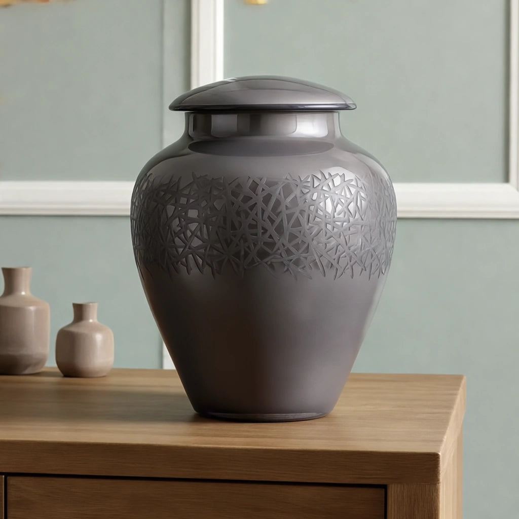 Crystal Adult Cremation Urn for Ashes in Smoky Grey