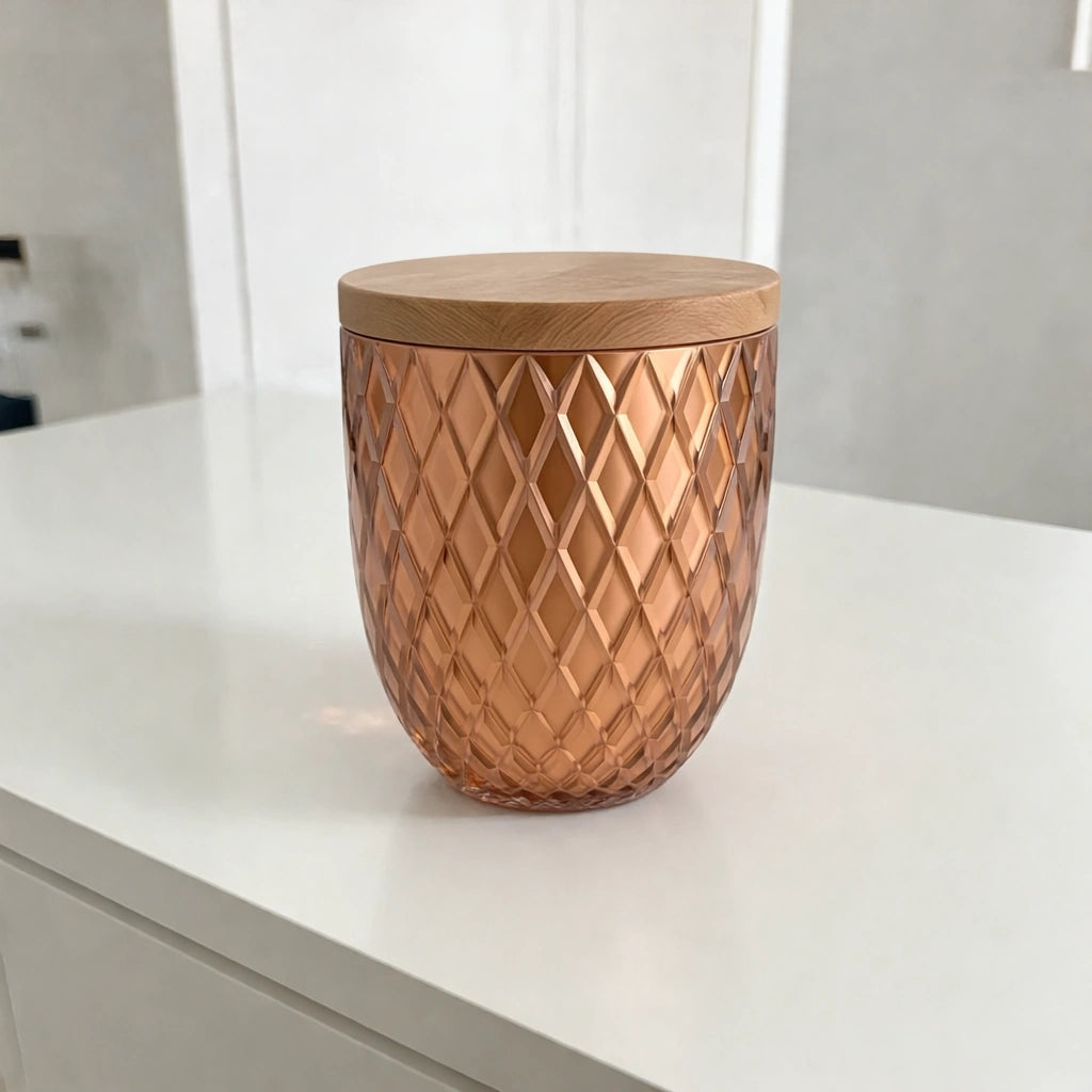 Crystal Adult Cremation Urn for Ashes with Oak Lid in Amber