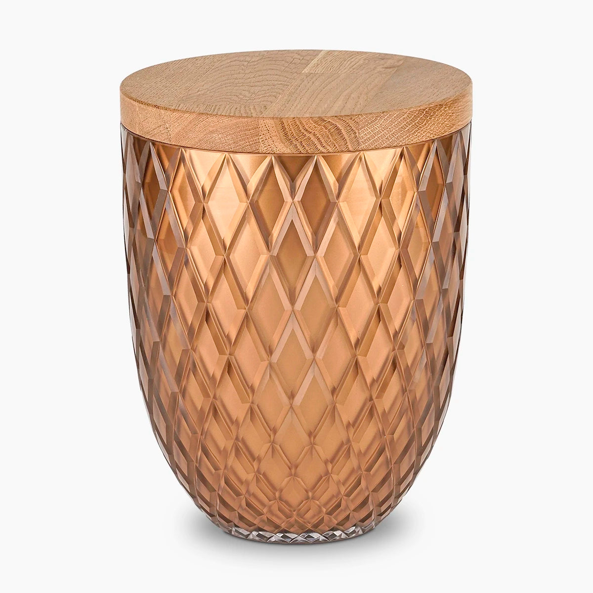 crystal adult cremation urn for ashes with oak lid in amber