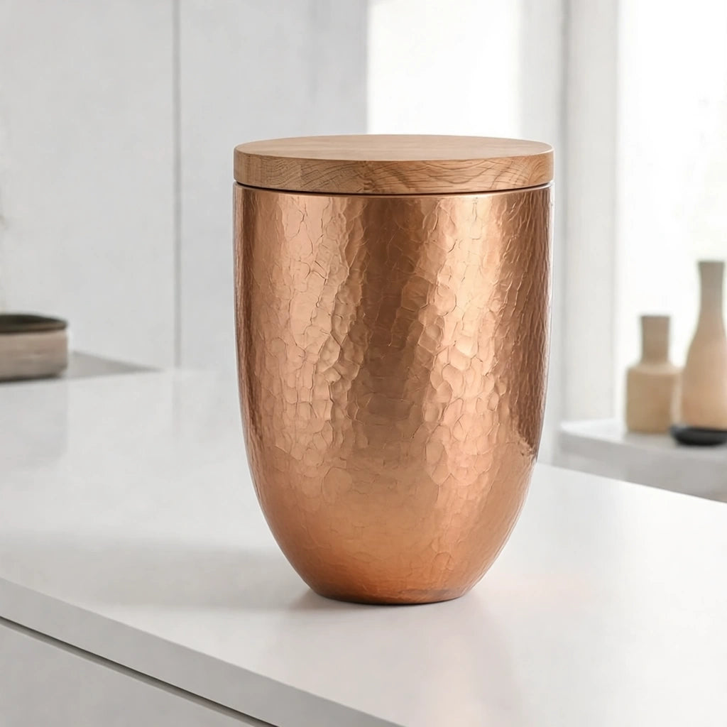 Crystal Adult Cremation Urn for Ashes with Oak Lid in Copper