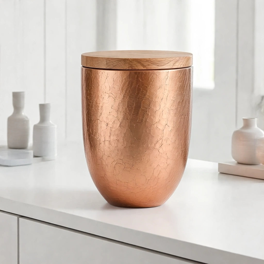 Crystal Adult Cremation Urn for Ashes with Oak Lid in Copper