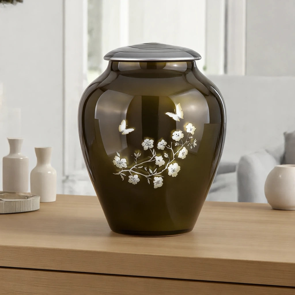 Crystal Blossom Adult Cremation Urn for Ashes in Green