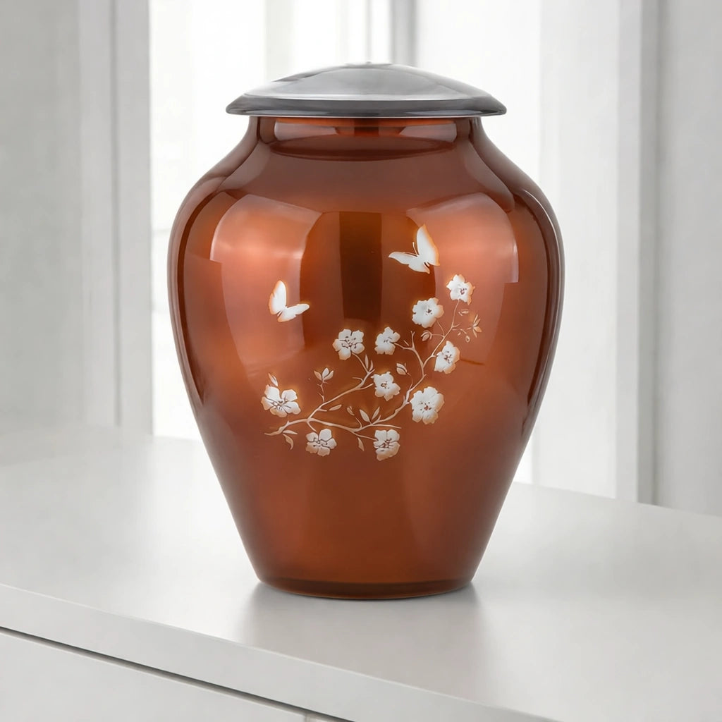 Crystal Blossom Adult Cremation Urn for Ashes in Terracotta