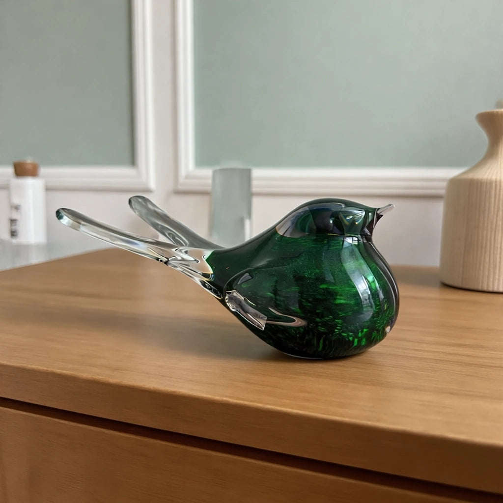 Crystal Songbird Keepsake Urn for Ashes in Green