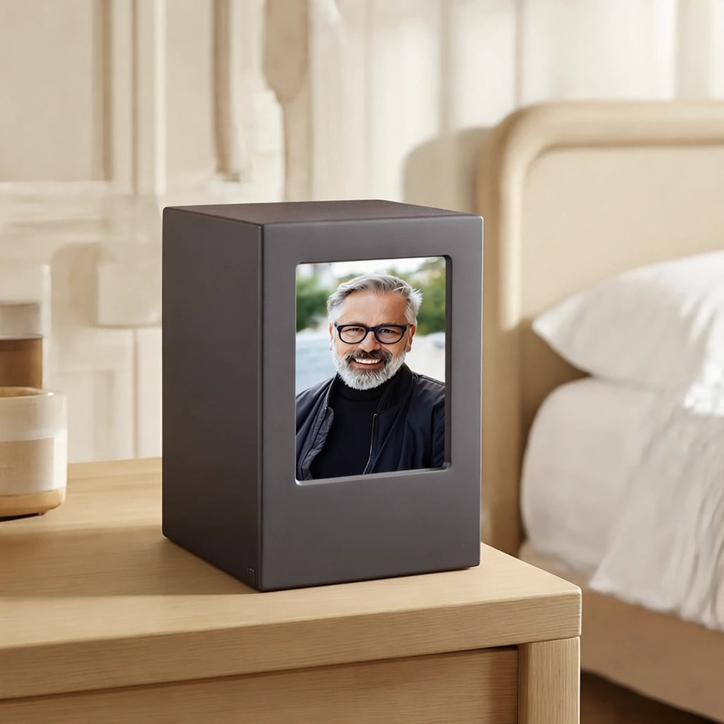 Dark Wood Effect MDF Photo Frame Adult Cremation Urn for Ashes