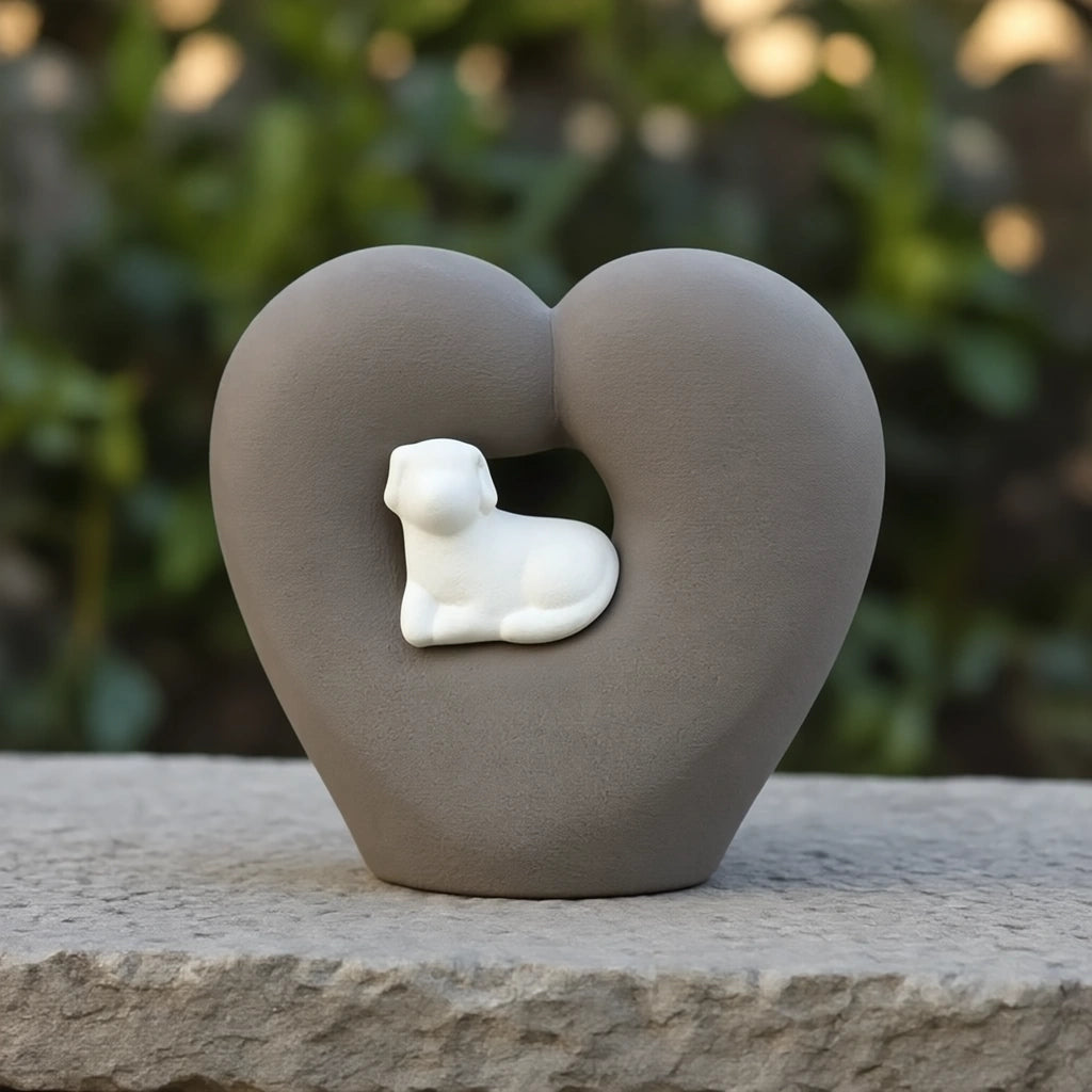 Dog Heart Pet Urn for Ashes in Grey & White