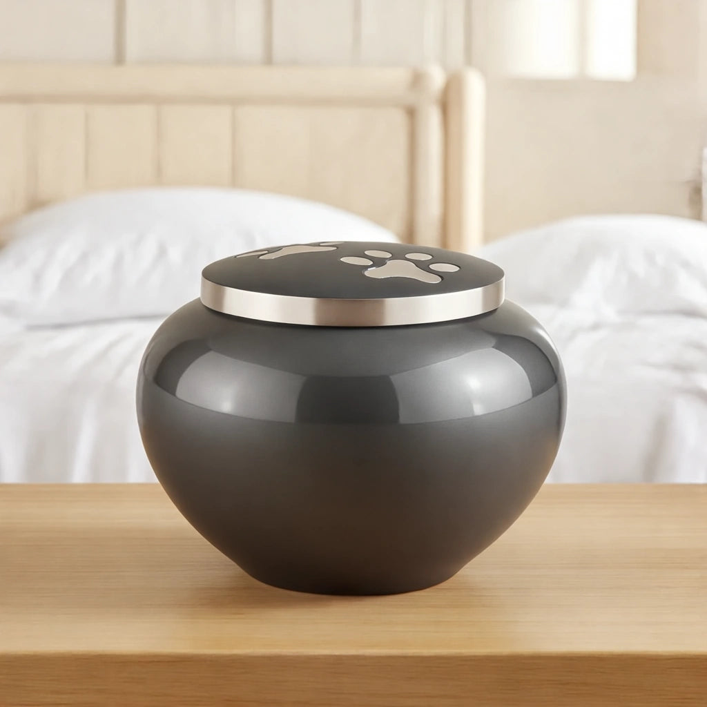Eternal Pawprints Pet Urn for Ashes in Graphite & Silver - Large